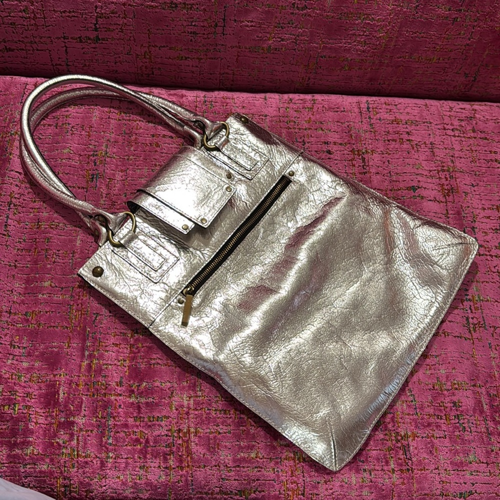 SHIH silver leather tote bag EUC - Picture 2 of 4